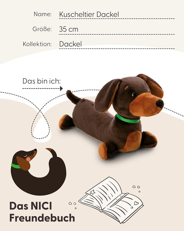 NICI Kuscheltier Dackel 35cm - braun - Weiches NICI Plüschtier – niedliches Stofftier zum Kuscheln &