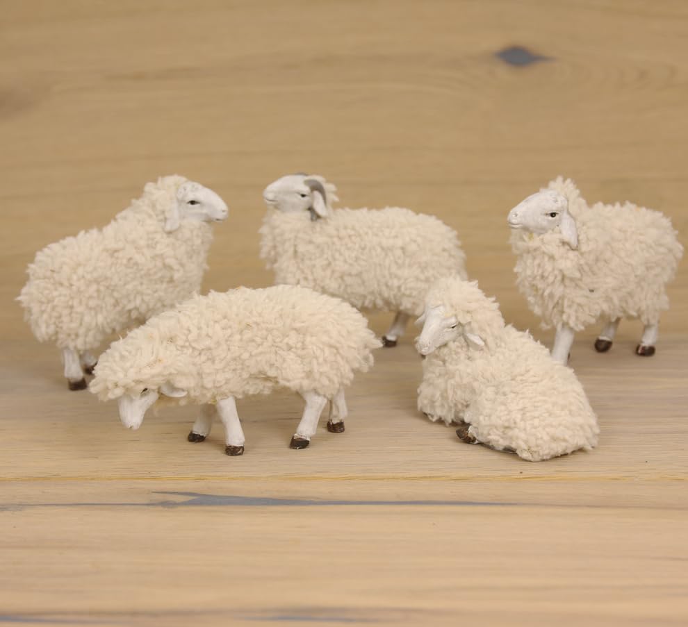 FADEDA 5X Wollschafe/Höhe:7 cm/handbemalt/detailgetreue Krippen Figuren - Weihnachten Tisch Dekorati