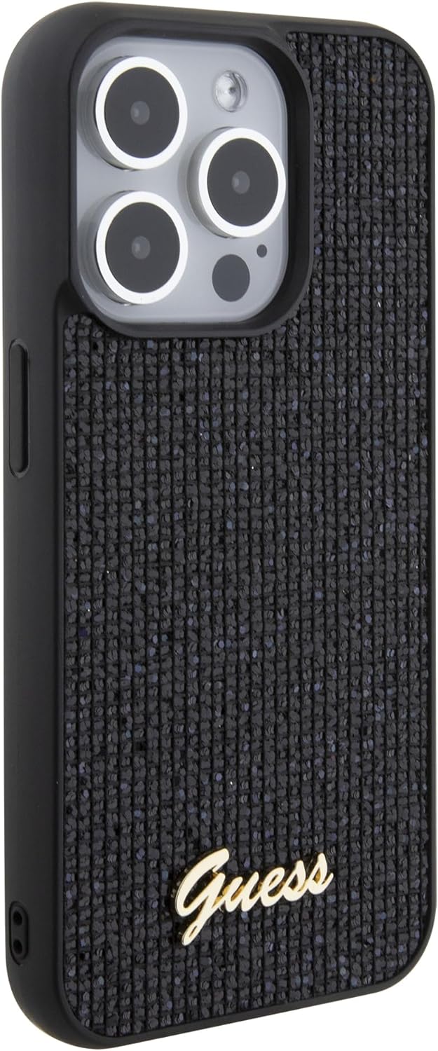 GUESS GUHCP15LPMSDGSK Hülle für iPhone 15 Pro 6.1" Schwarz hardcase Disco Metal Script