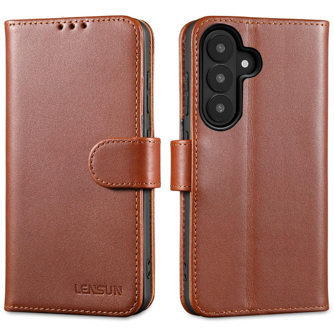 LENSUN Hülle für Samsung Galaxy S26 Echtleder, Handyhülle [Premium Echtes Leder][Standfunktion][RFID