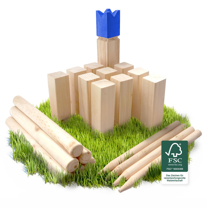 Ocean 5 Kubb - Original Wikinger Spiel | Premium Holzspiel im Stoffbeutel mit massiven Figuren | Sch