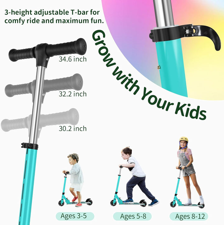 BELEEV V2 Roller Kinder Scooter 6 Jahre, Upgrade mit LED leuchtenden Rädern, Lenksäule und Deck, Höh