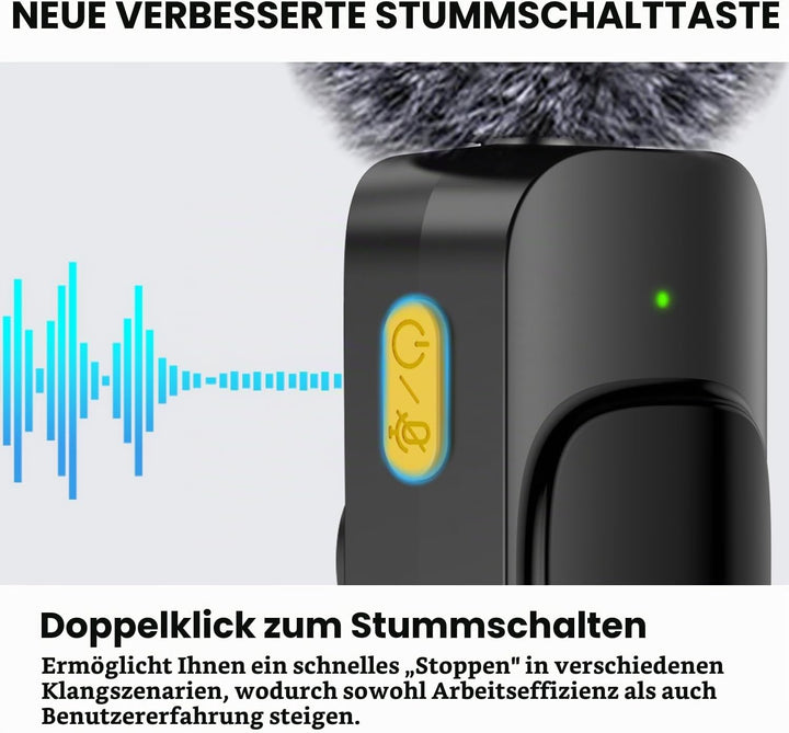 kabelloses Ansteckmikrofon mit Vier Aufnahmemodi für Handy, iPhone, Android und PC – Mini-Mikrofon,