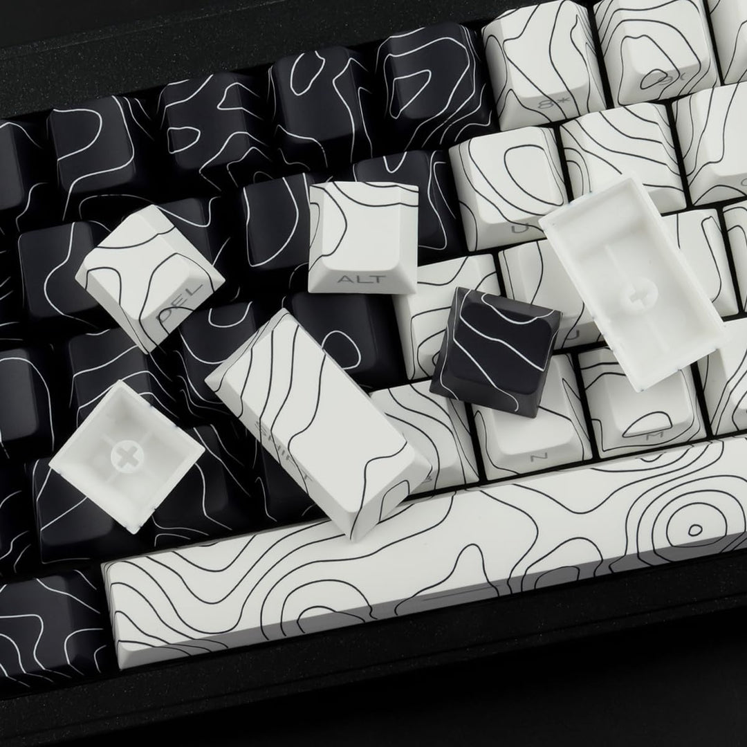 Sunzit PBT Keycaps, Schwarz&Weiss Topographische 131 Tasten Custom Cherry Profil Dye Sublimation Shi