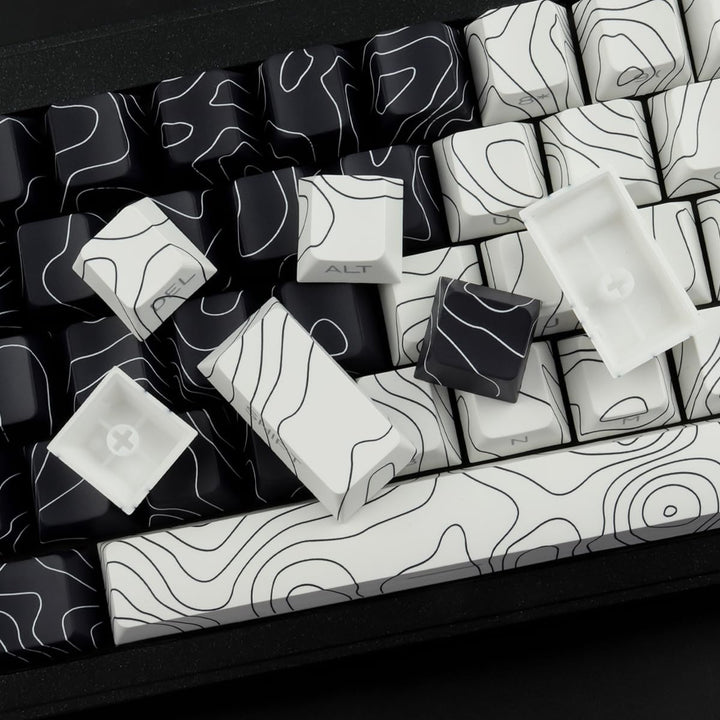Sunzit PBT Keycaps, Schwarz&Weiss Topographische 131 Tasten Custom Cherry Profil Dye Sublimation Shi