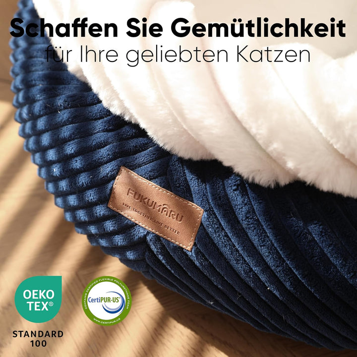FUKUMARU Katzenbett waschbar Katzen Bettchen, 55x55x21cm Katzenkorb mit erhöhtem Rand, weiches Bett