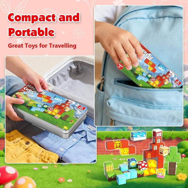 ToyUnited Magnetische Bausteine Reiseset 45 PCS in Metallbox, Mini Reisespielzeug ab 3 Jahren – Trag