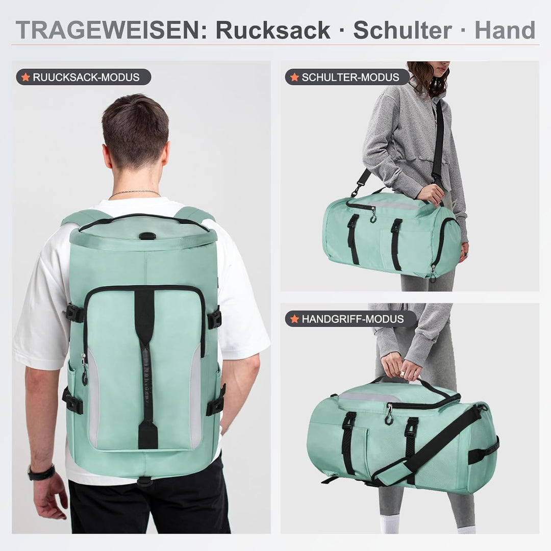 45L Sporttasche Damen Herren, Gross Reisetasche mit Schuhfach und Nassfach Travel Duffle Bag mit Ruc