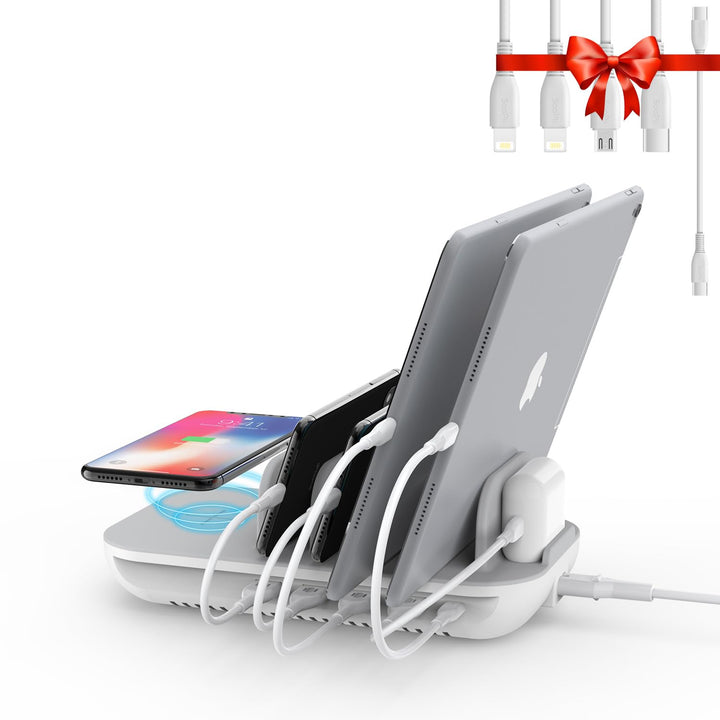 SooPii 70W Ladestation für mehrere Geräte, 5 Port Ladestation mit 15W Wireless Charger, 25W USB C PD