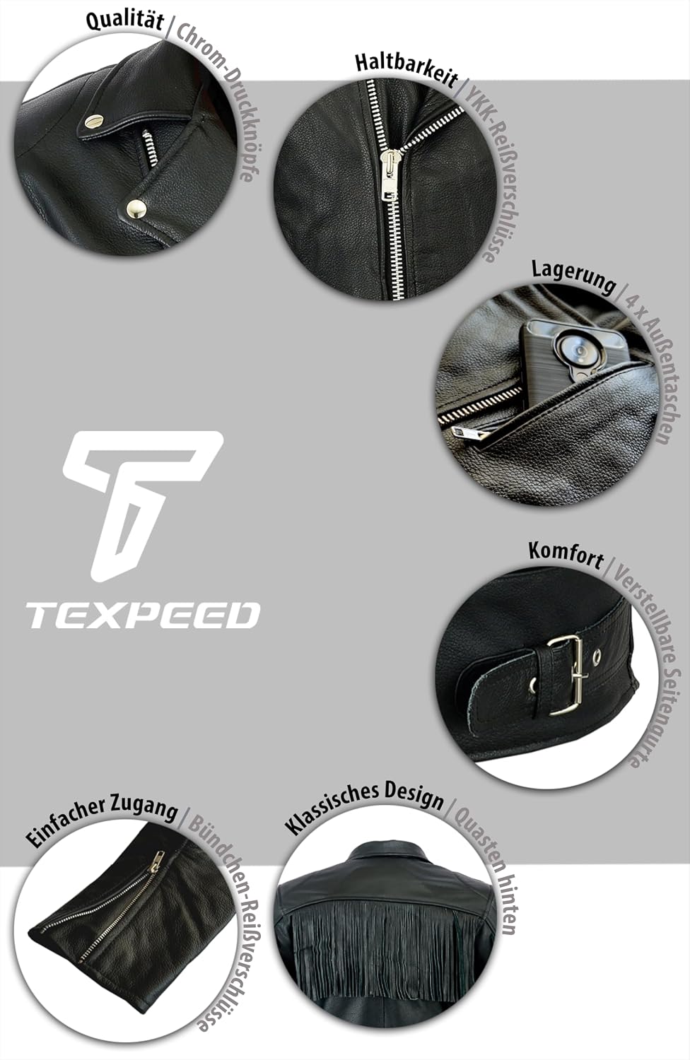 TEXPEED Marlon Brando Fransen Quasten Chopper Motorrad lederjacke herren mit protektoren - Mit Origi