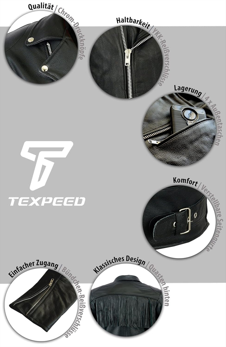 TEXPEED Marlon Brando Fransen Quasten Chopper Motorrad lederjacke herren mit protektoren - Mit Origi