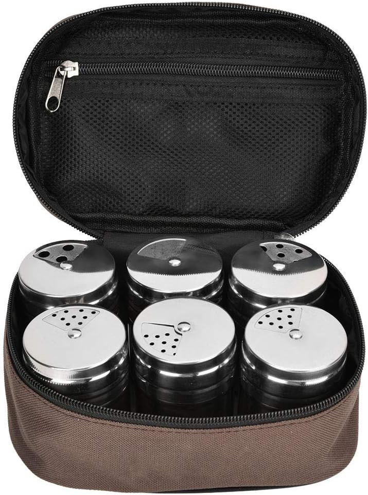 Gewürzglas,6Pcs Gewürzglas Pfeffer Salz Topf Gewürzdose mit Aufbewahrungstasche Outdoor Camping BBQ