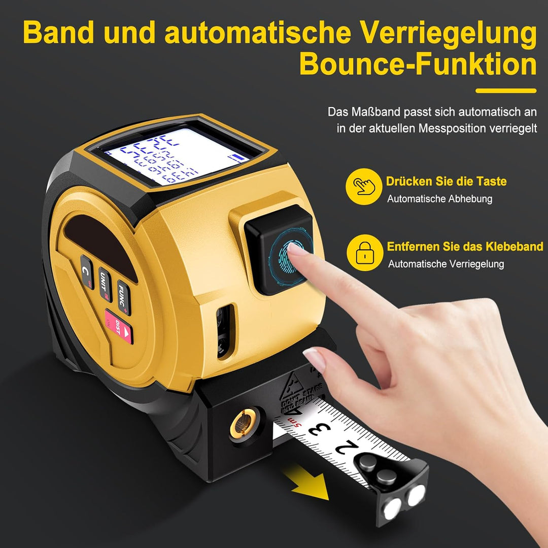 3-In-1-Laser-Massband, 60 M Digitaler Laser-Entfernungsmesser, Infrarot-Flächentester (Einheiten: m/