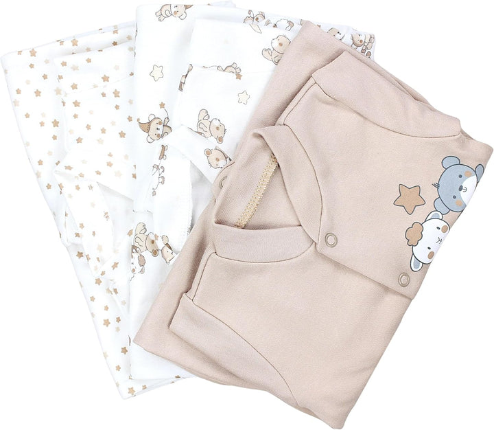 TupTam Baby Jungen Schlafstrampler Langarm Strampler Schlafanzug mit Fuss 3er Pack 50 Bärchen Sterne