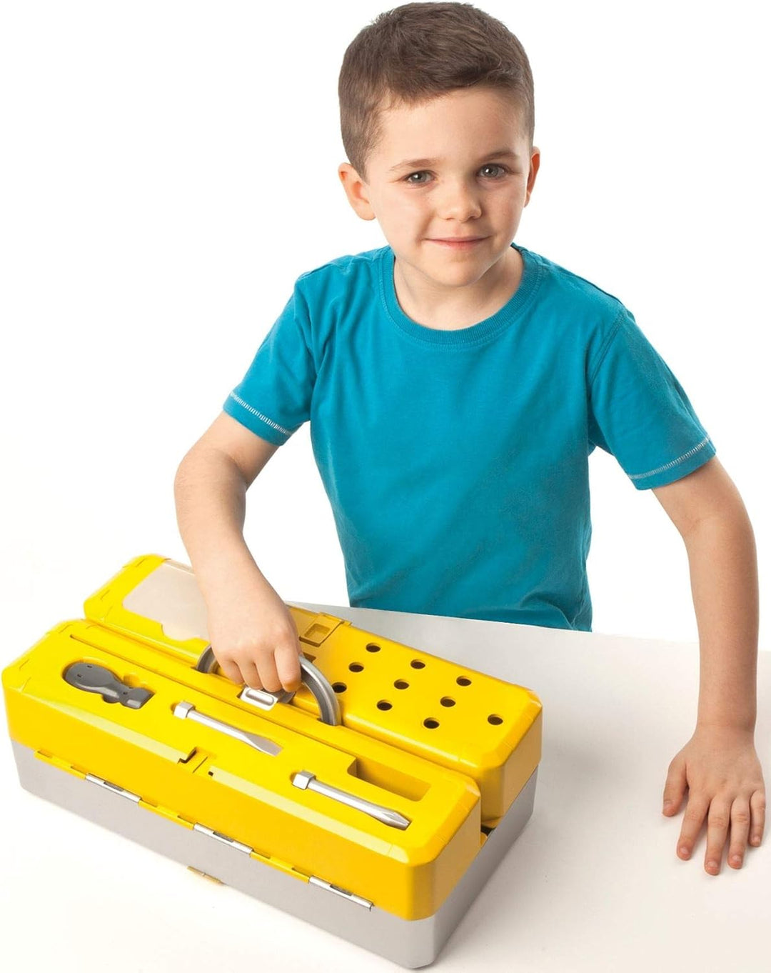 Casdon Tool Box Workbench, 2-In-1 Tool Box &amp; Workbench for Children Aged 3+, Includes Over 60 Tools