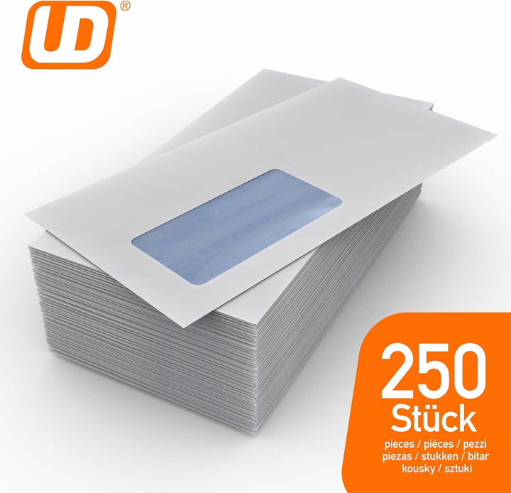 umschlag-discount - 250 Briefumschläge mit Fenster, DIN lang = 220 x 110 mm, mit Laser bedruckbar, G