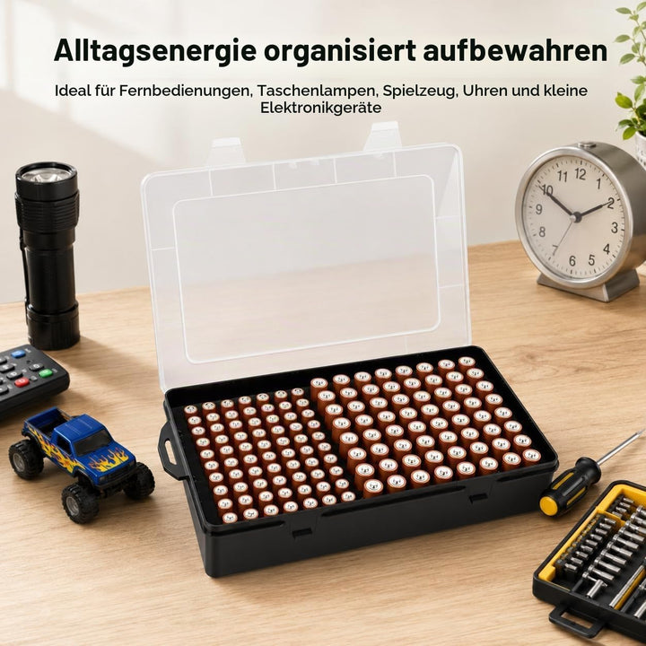 Xuerdon Batterie Aufbewahrungsbox, Batterie Box für 134 Stk. AA &amp; AAA Batterien, Tragbare Garage-Org