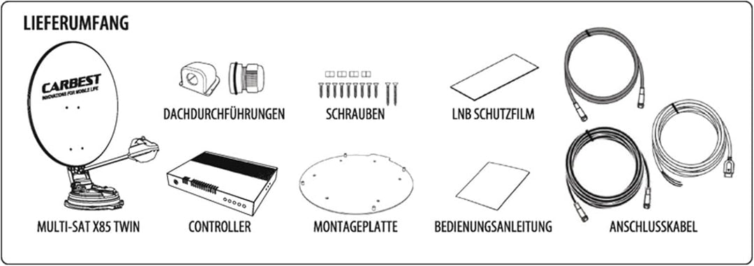 Camping SAT Anlage X85 Multi Sat-Anlage, Twin LNB, Auto Skew, 10 Satelliten - Wohnwagen, Wohnmobil