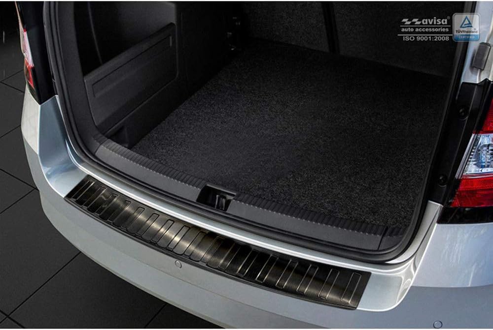 Avisa Schwarz Edelstahl Heckstossstangenschutz kompatibel mit Skoda Fabia III Combi 2015- 'Ribs'