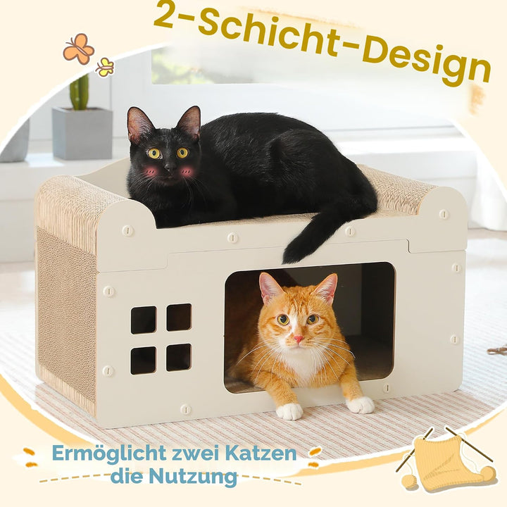 PAWZ Road Kratzbrett für Katzen, Katzenhöhle mit Kratzbrett, Katzenhaus Indoor aus Pappe, Kratzpappe