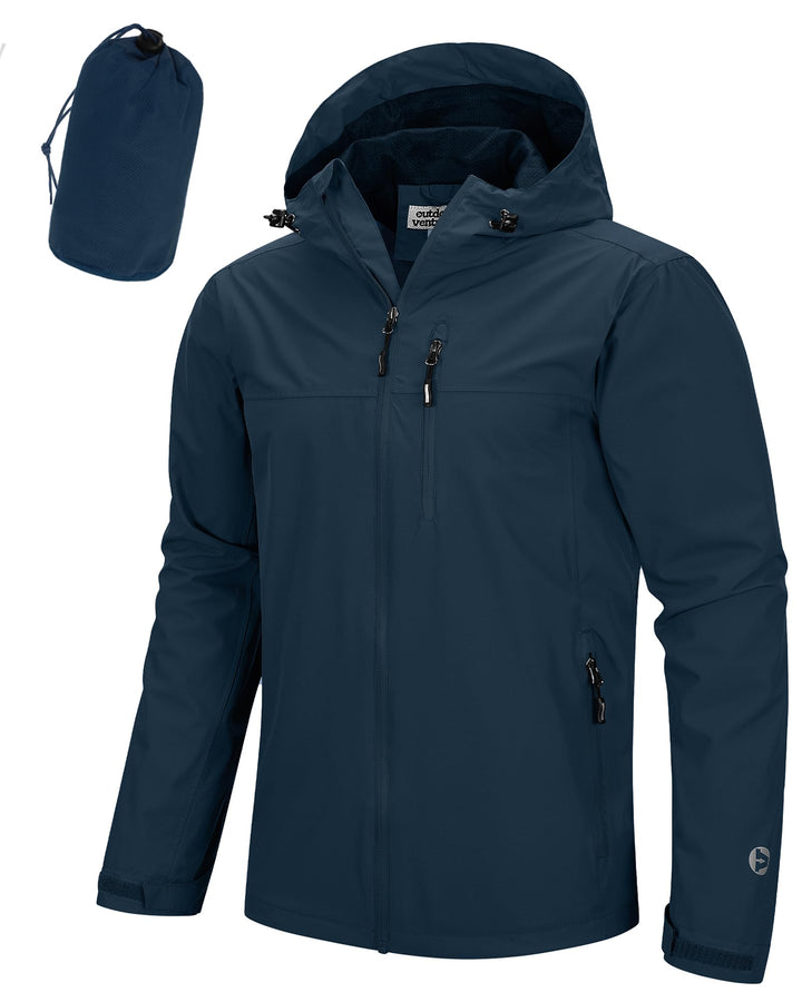 Regenjacke Herren Wasserdicht Atmungsaktiv, Packbar Fahrrad Jacke Leichte Windbreaker zum Freizeit W