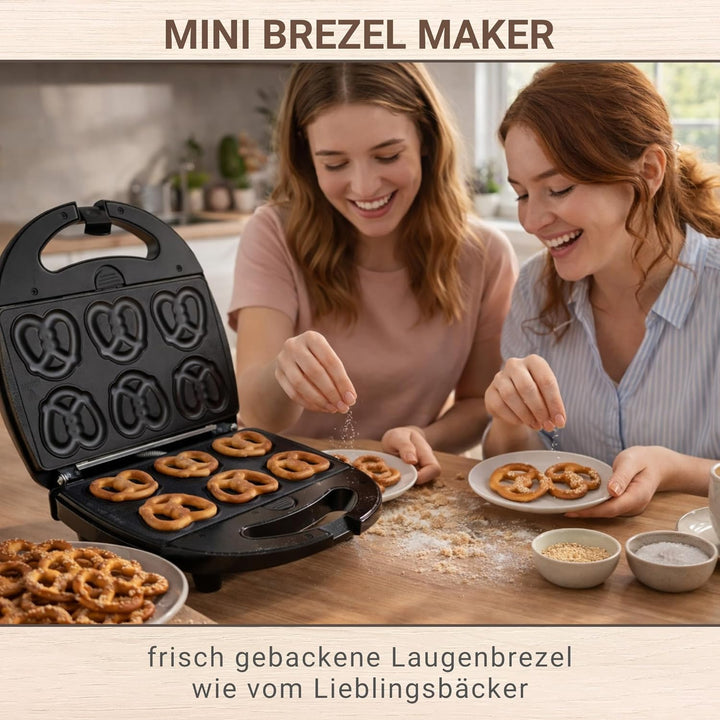 Syntrox Germany Mini Brezel Maker Chefmaker SM-1300W Mini Soft Pretzel mit herausnehmbaren Backplatt