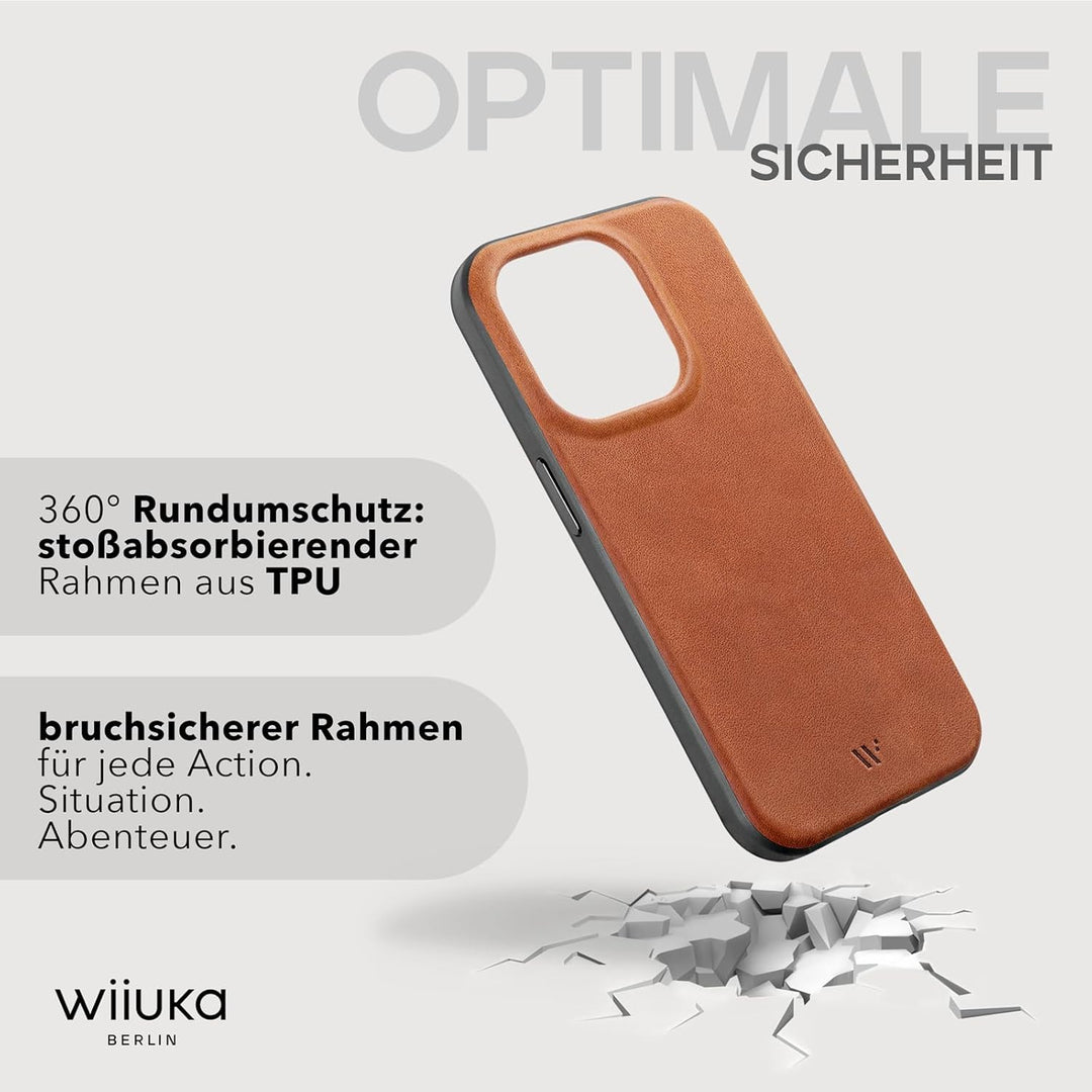 WIIUKA Hülle für iPhone 15 Pro, Leder aus Deutschland, Lederhülle extra Dünn, Premium Handyhülle, Ca