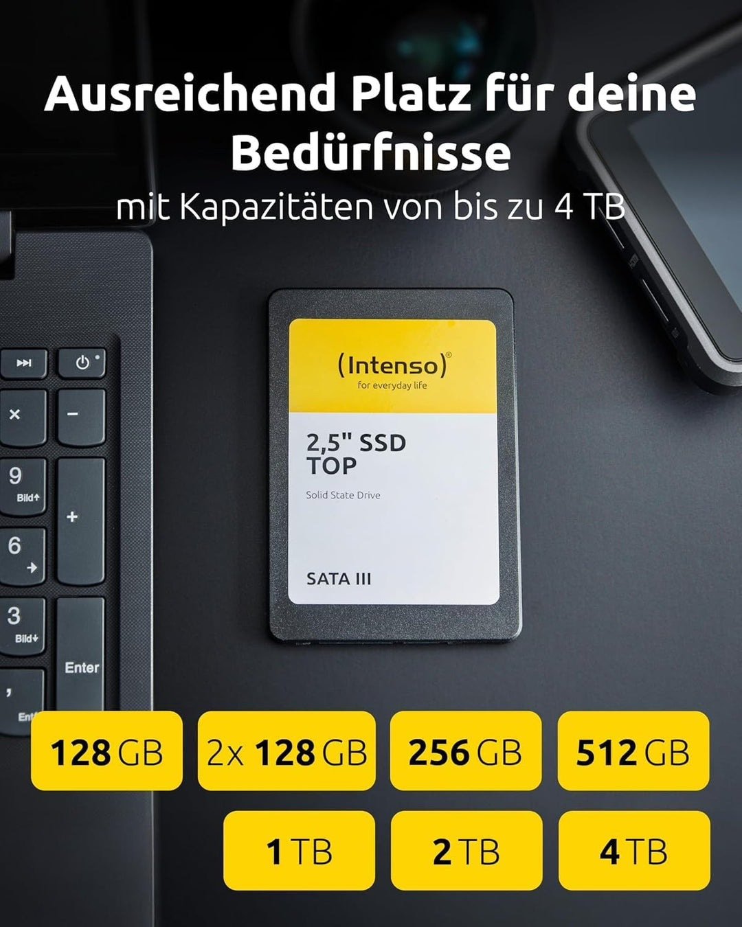 Intenso Interne 2,5" SSD SATA III Top, 512 GB, 550 MB/Sekunden, Schwarz 512GB Sata 2,5", 512GB Sata