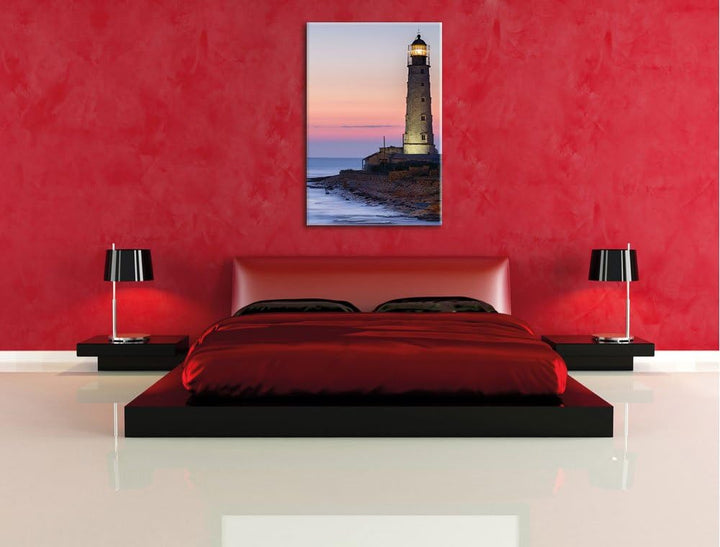 Pixxprint Leuchtturm in Abenddämmerung als Leinwandbild | Grösse: 100x70 | Wandbild| Kunstdruck | fe