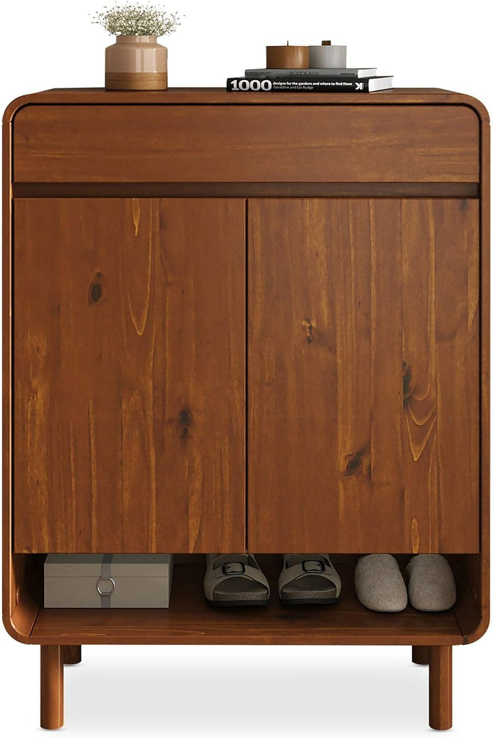 IDIMEX Schuhschrank Juan aus massivem Kieferholz, Kastanie Finish - schmal und platzsparend, ideal f