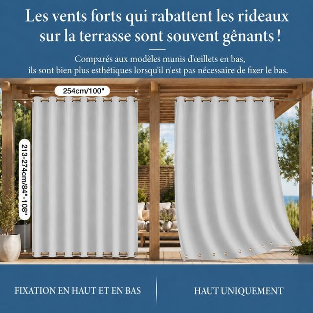 Rosnek Outdoor Vorhang Wetterfest mit Obere Ösen,2 Stück Gewichtet Outdoorvorhänge 213x254cm Outdoor