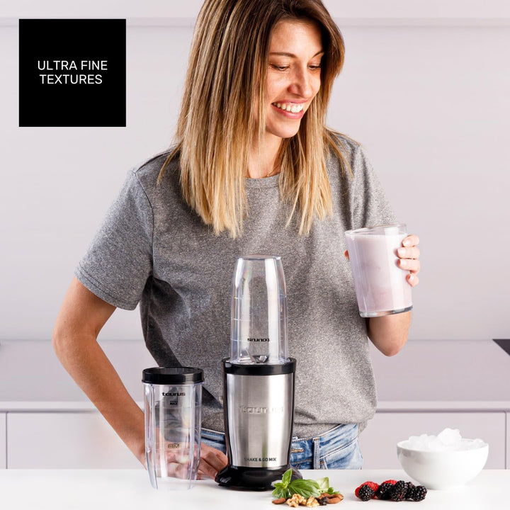 Taurus Tragbarer Rührgerät Küchenmixer | 1000 W Leistung | 2 Gläser à 500 ml | Zerkleinerer mit 150