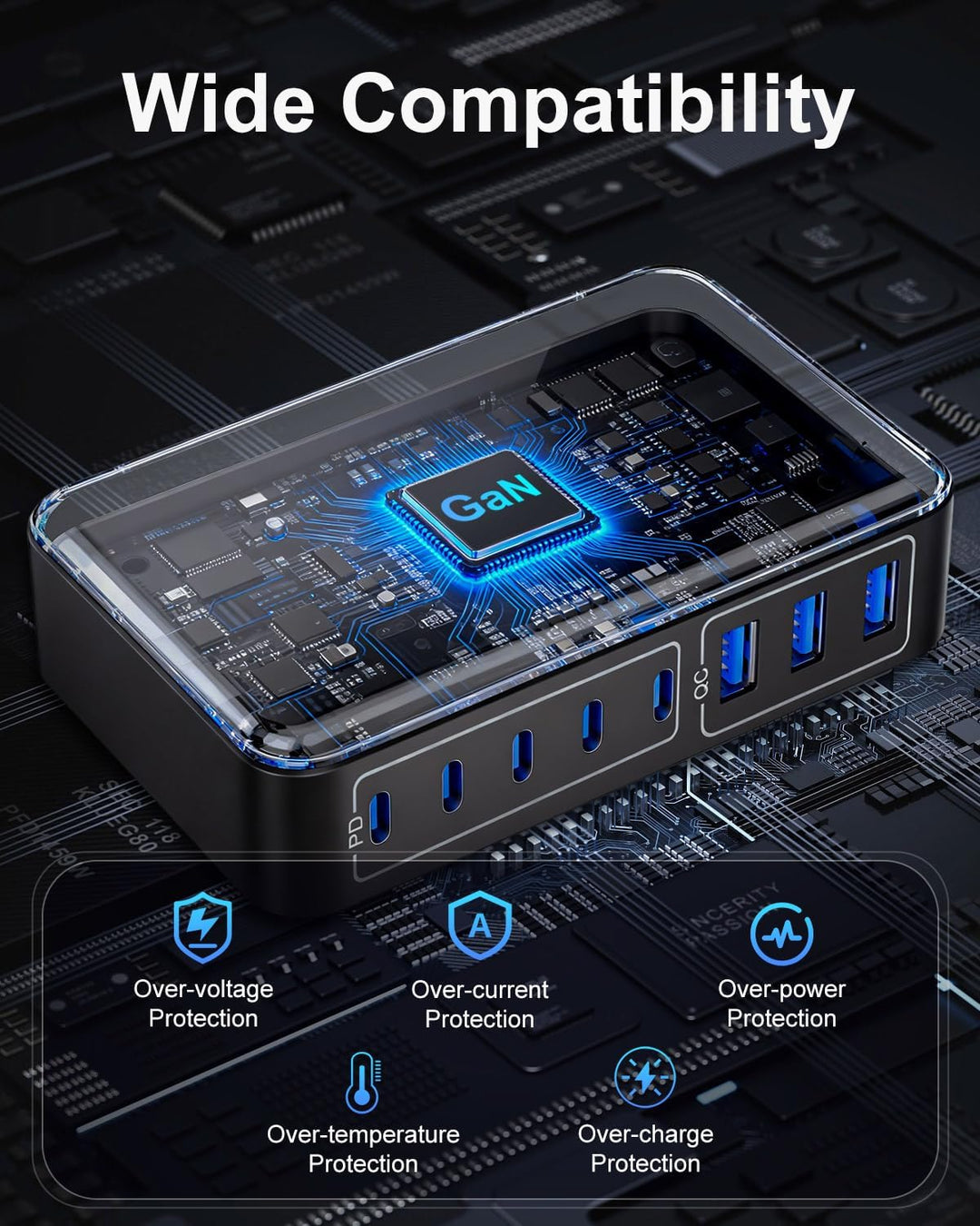 USB C Ladegerät, 300W 8-in-1 USB C Netzteil Schnellladegerät mit, Multi Charging Station Adapter Sch