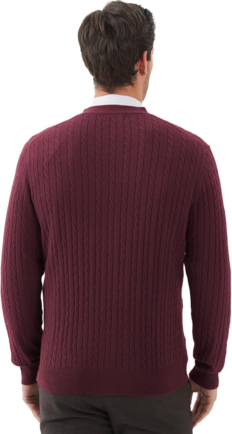 Kallspin Herren Strickjacke aus Wollmischung Zopfstrick Cardigan mit Knopfverschluss und Taschen L B