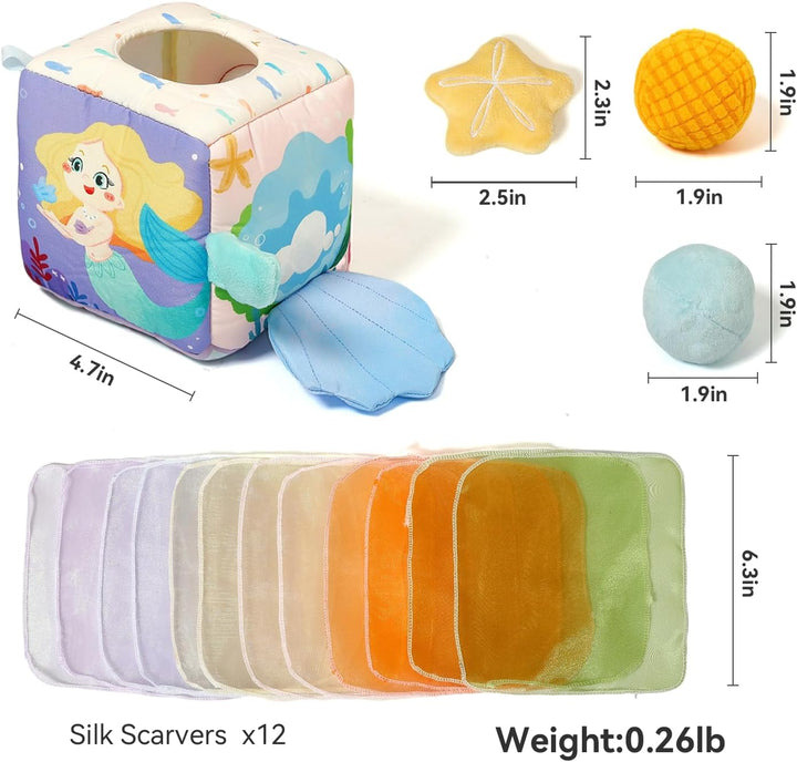WOODEN TEETHER Baby Spielzeug Tissue Box Toy, Montessori Motorik Sensorik 6 12 Monate Hohem Kontrast