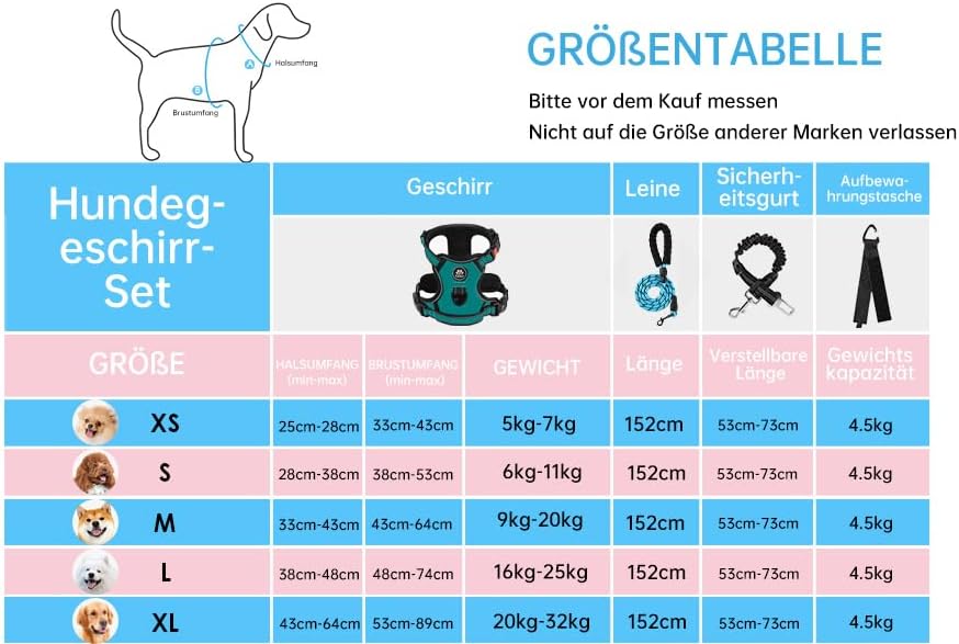 NESTROAD Anti Zieh Hundegeschirr Grosse Hunde Leine Geschirr Set,für Hunde Grosse mit Halsumfang 43~