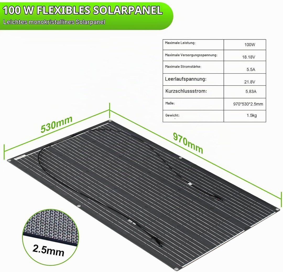 100W ETFE Solarpanel Flexibel etfe Solarmodul Tragbar für Dach Boot Balkon, 100W etfe