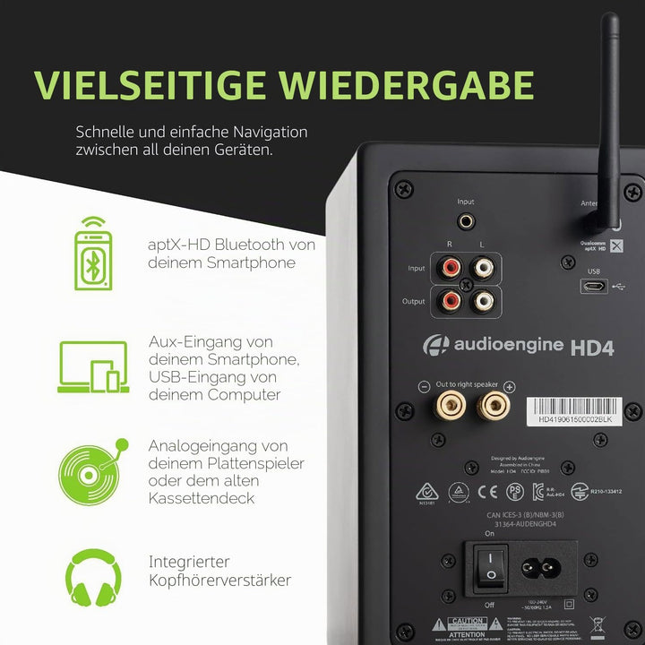 Audioengine HD4 Wireless Speaker Bluetooth | Desktop Monitor Speakers | Home Music System aptX HD Bl