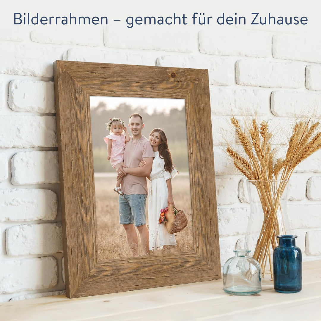 WANDStyle Bilderrahmen Strandhaus Stil 20x30cm I Farbe: Eiche-Optik I Fotorahmen I Holzbilderrahmen