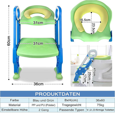 Aufun Toilettensitz Faltbar Kinder Toilettentrainer, Baby Kindertoilette mit Trppen und Griffe, 2 Hö