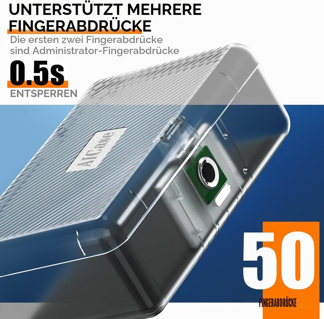 AICase Safe mit biometrischer Fingerabdruckerkennung für Reisen und Zuhause, Tragbare Sicherheitsbox