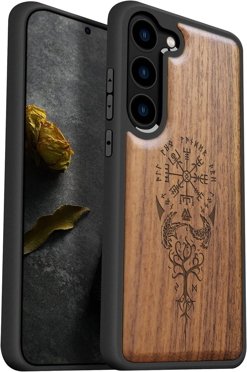 Carveit Handyhülle für Galaxy S23 Plus Case [Holz und TPU Silikon Hybrid hülle] Stossfeste Stossstan