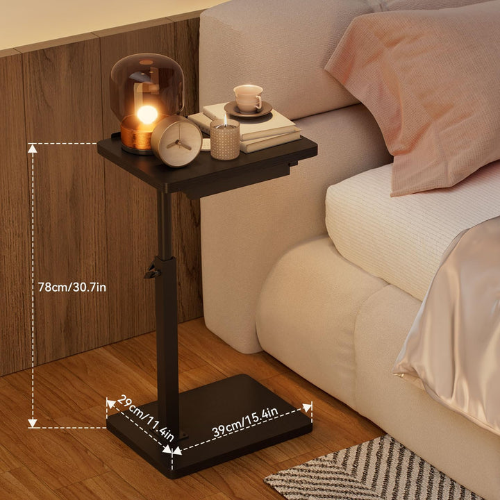 IBUYKE Beistelltisch C Form, 360° Rotierbarer/Höhenverstellbar/Flip Sofatisch, für Telefon/Tablet/La