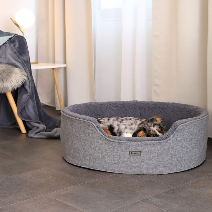 lionto Hundebett mit Wendekissen waschbar Katzenbett Haustierbett Hundekorb Plüsch, (M) 83x63 cm gra