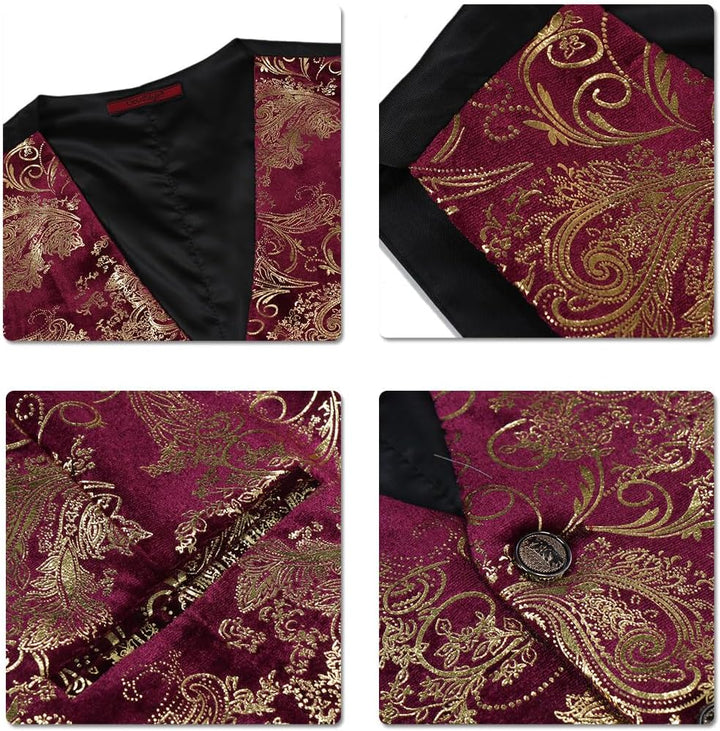 Allthemen Weste Herren Westen Gilet Jacquard Anzugweste für Hochzeit und Party M Weinrot, M Weinrot