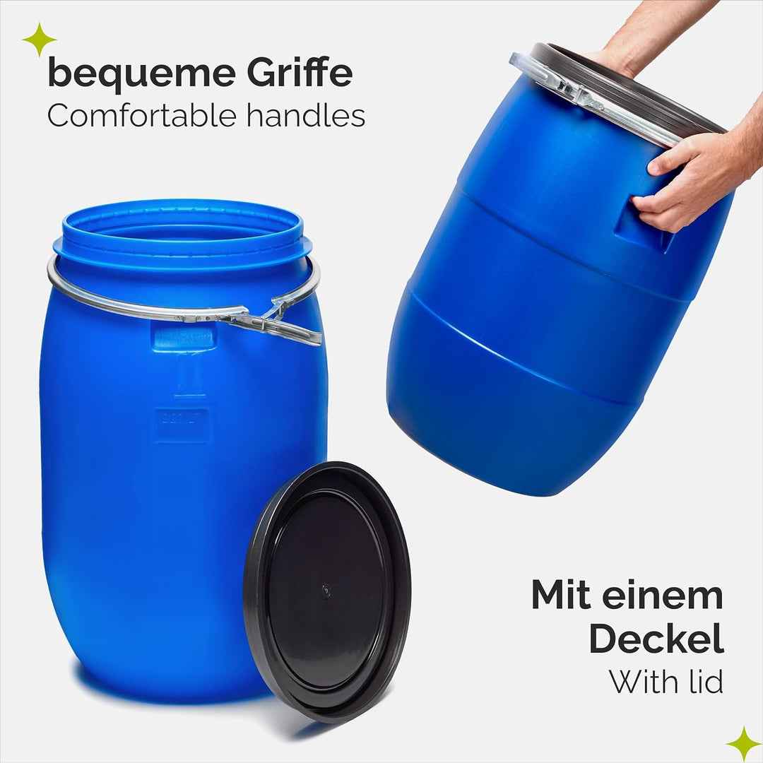 Garronda Set 2X 220 Liter Regentonne mit Deckel Weithalsfass aus HDPE Regenfass für Garten Fass 220l