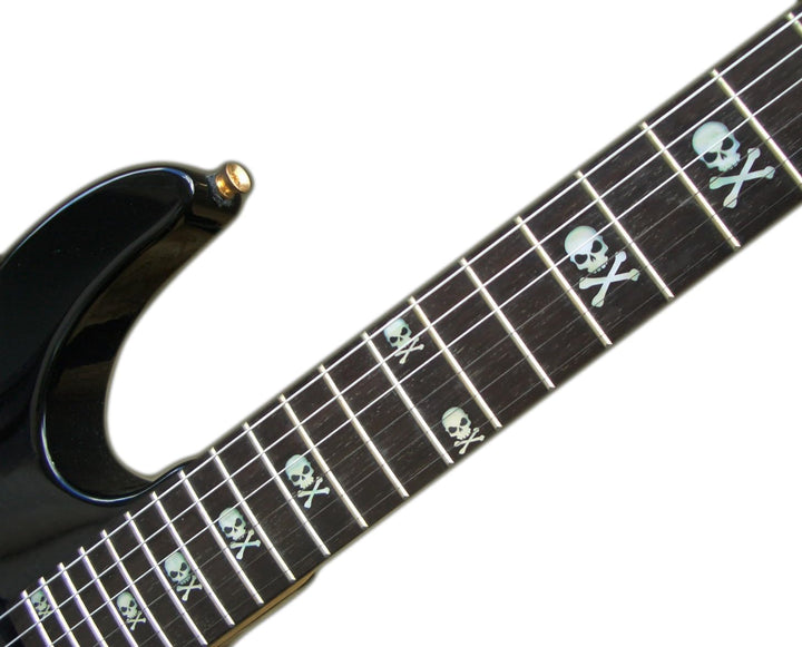 Inlay Sticker Griffbrett Position Marker für Gitarren & Bass - Sideways Skulls w/Crossbones - Weiss
