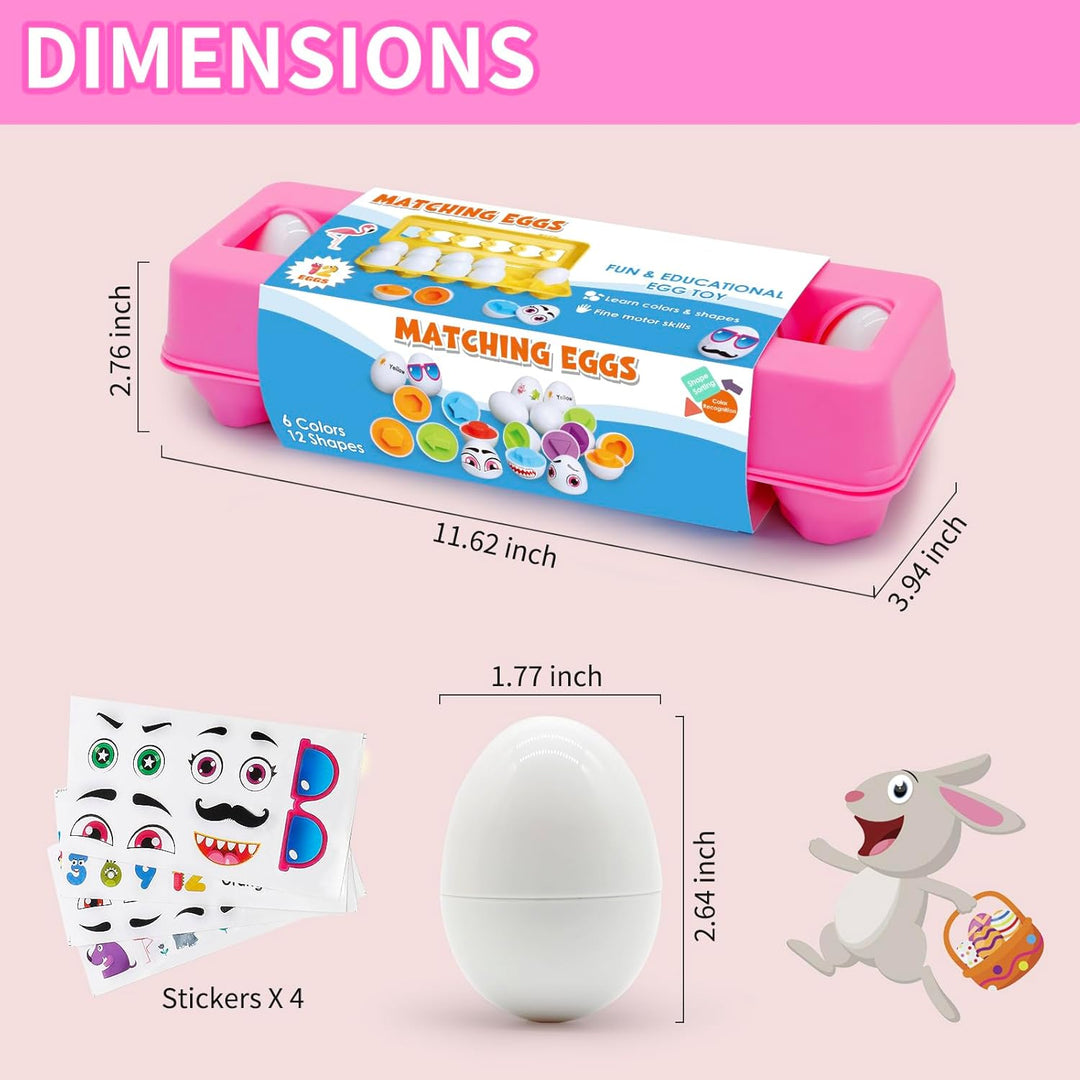 Passende Eier Montessori Spielzeug ab 1 Jahr, 12 Pcs Eier Spielzeuge Farbe und Form Erkennung Sorter