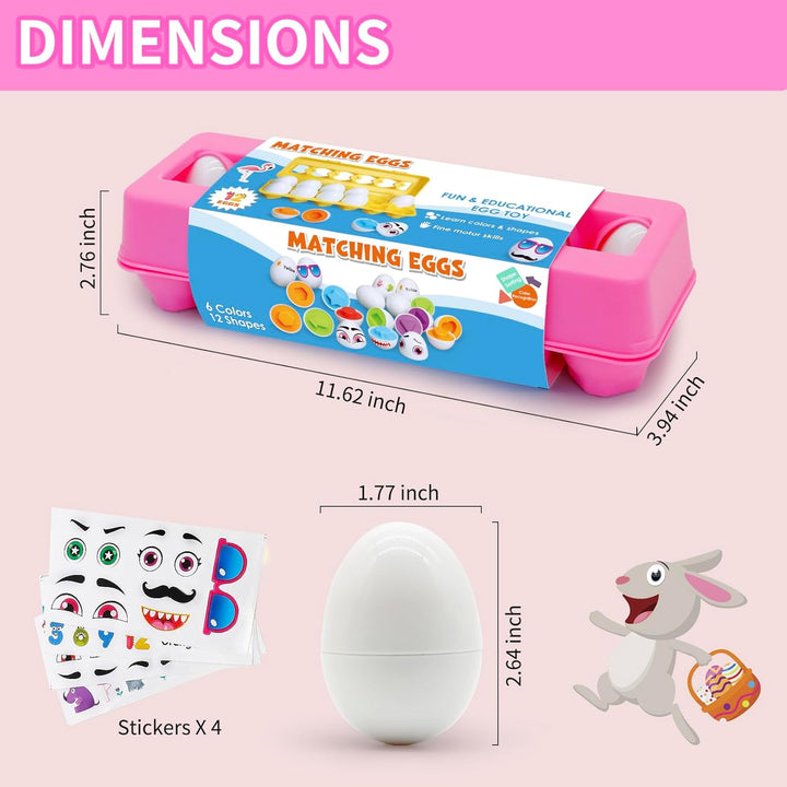 Passende Eier Montessori Spielzeug ab 1 Jahr, 12 Pcs Eier Spielzeuge Farbe und Form Erkennung Sorter