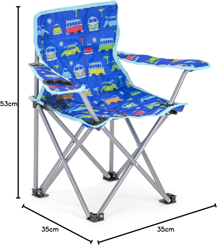 Board Masters - Volkswagen Kinder-Camping-Strand-Klapp-Faltstuhl inkl. Armlehne mit T1 Bus & Käfer M
